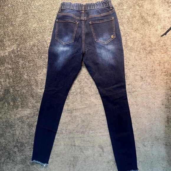 Bad‎ Little Country Girl Ultra Skinny Jeans Dark Wash Distressed Raw Hem - Picture 5 of 7
